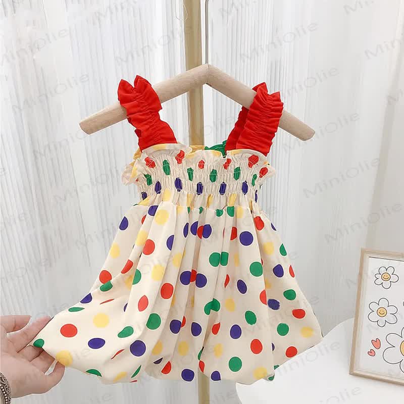 幼児用女の子用マルチカラードット柄ノースリーブDress - ベージュ - 8歳 - image 1