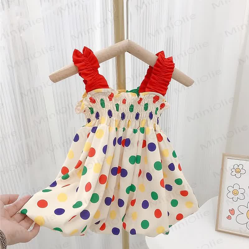 幼児用女の子用マルチカラードット柄ノースリーブDress - ベージュ - 8歳 - image 1