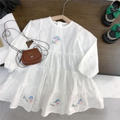 幼児用女の子用ホワイト刺繍Dress/ブルーセーター - 白いドレス - 10歳 - image 5