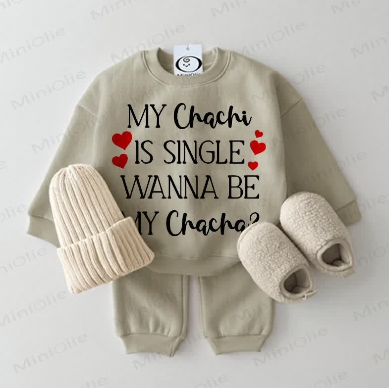 MY CHACHI IS SINGLE WANNA BE MY CHACHA?ベビースウェットシャツ グレーグリーン 2点セット - グレーグリーン - 2～3歳 - image 1