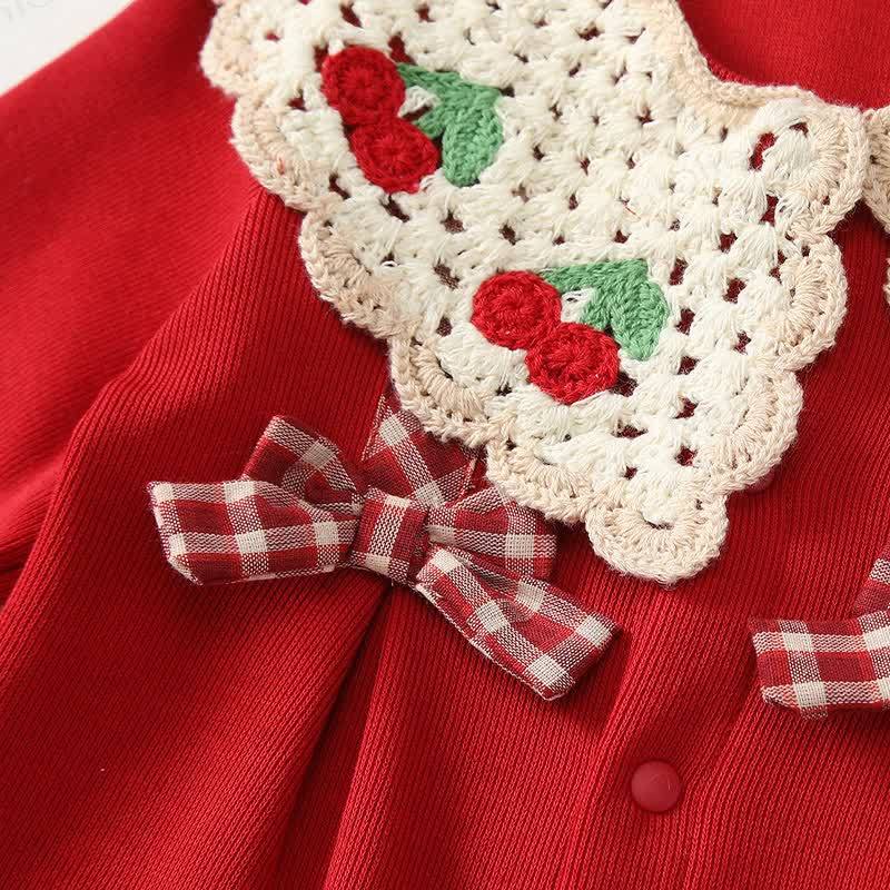 女の子用チェリーレースロンパー - image 5