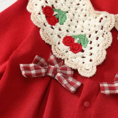 女の子用チェリーレースロンパー - image 5