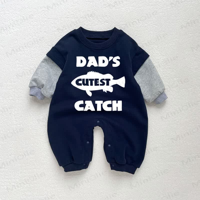 DAD'S CUTEST CATCHベビー 幼児用 ダークブルー カラーブロック ロンパース - ダークブルー - 18～24ヶ月 - image 1