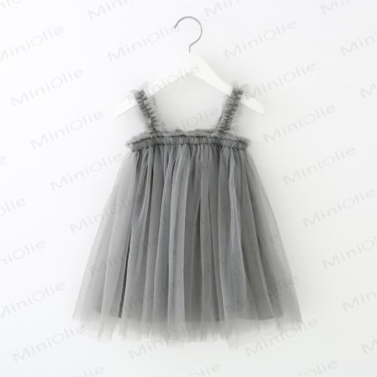 ベビー幼児女の子用無地メッシュDress - グレー - 8歳 - image 6