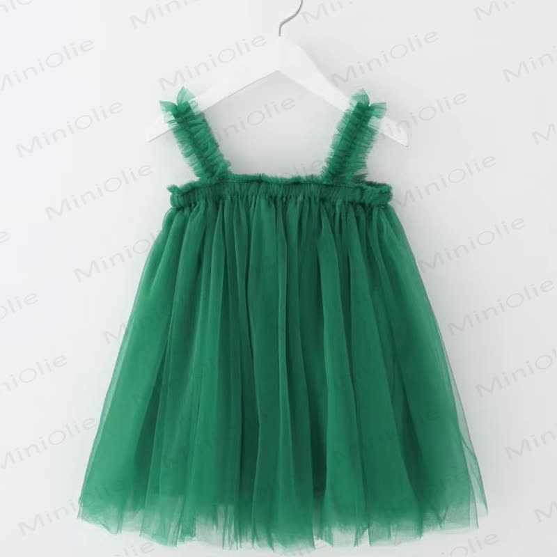 ベビー幼児女の子用無地メッシュDress - 緑 - 8歳 - image 7