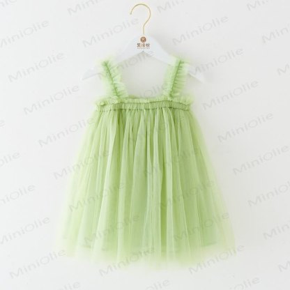 ベビー幼児女の子用無地メッシュDress - アボカドグリーン - 8歳 - image 15