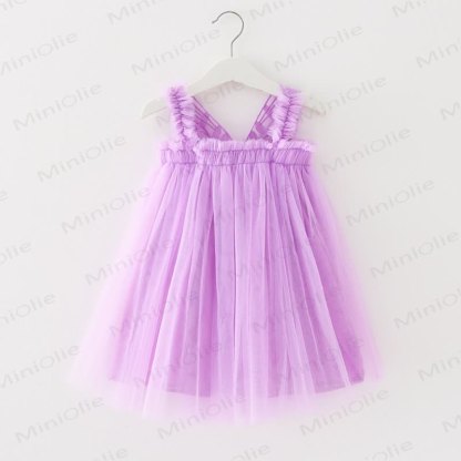 ベビー幼児女の子用無地メッシュDress - 紫 - 8歳 - image 16