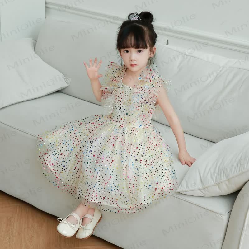 幼児用女の子用スパンコールメッシュDress - ベージュ - 10歳 - image 3