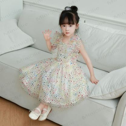 幼児用女の子用スパンコールメッシュDress - ベージュ - 10歳 - image 3