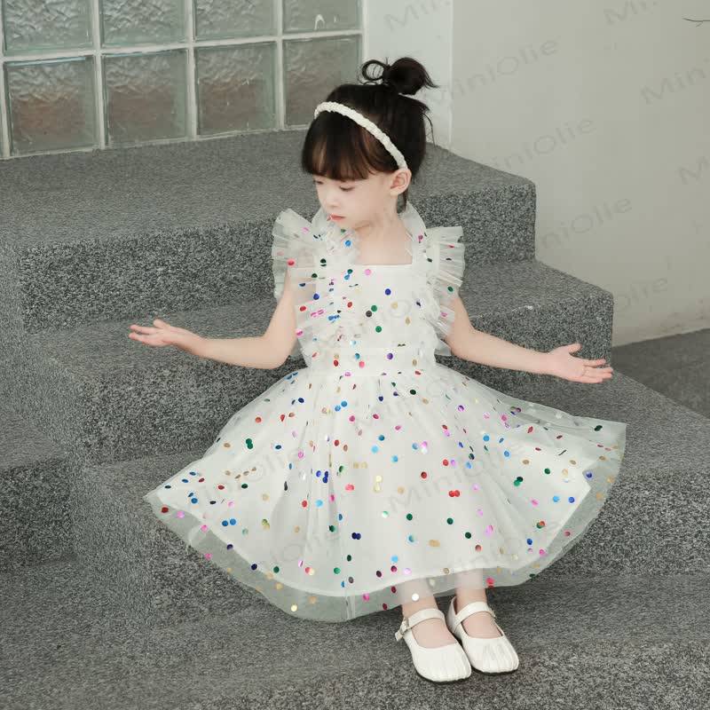 幼児用女の子用スパンコールメッシュDress - 白 - 10歳 - image 2