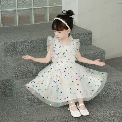 幼児用女の子用スパンコールメッシュDress - 白 - 10歳 - image 2