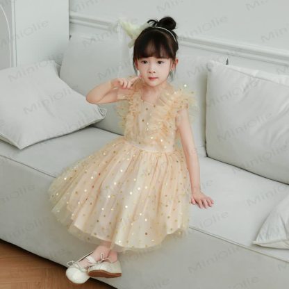 幼児用女の子用スパンコールメッシュDress - シャンパン - 10歳 - image 5