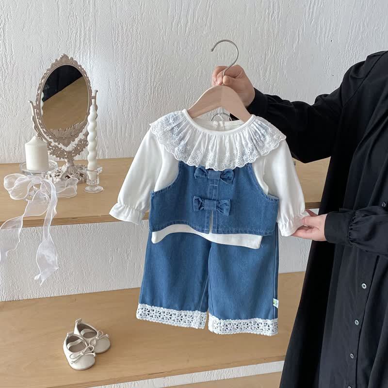 ベビー 幼児 女の子 デニム ボウ 3点セット - image 1