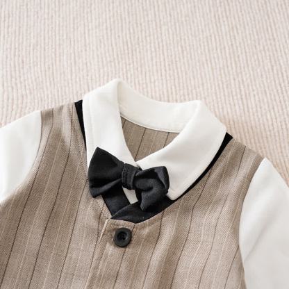 ベビーストライプ蝶ネクタイフェイクロンパース2枚セット - image 3