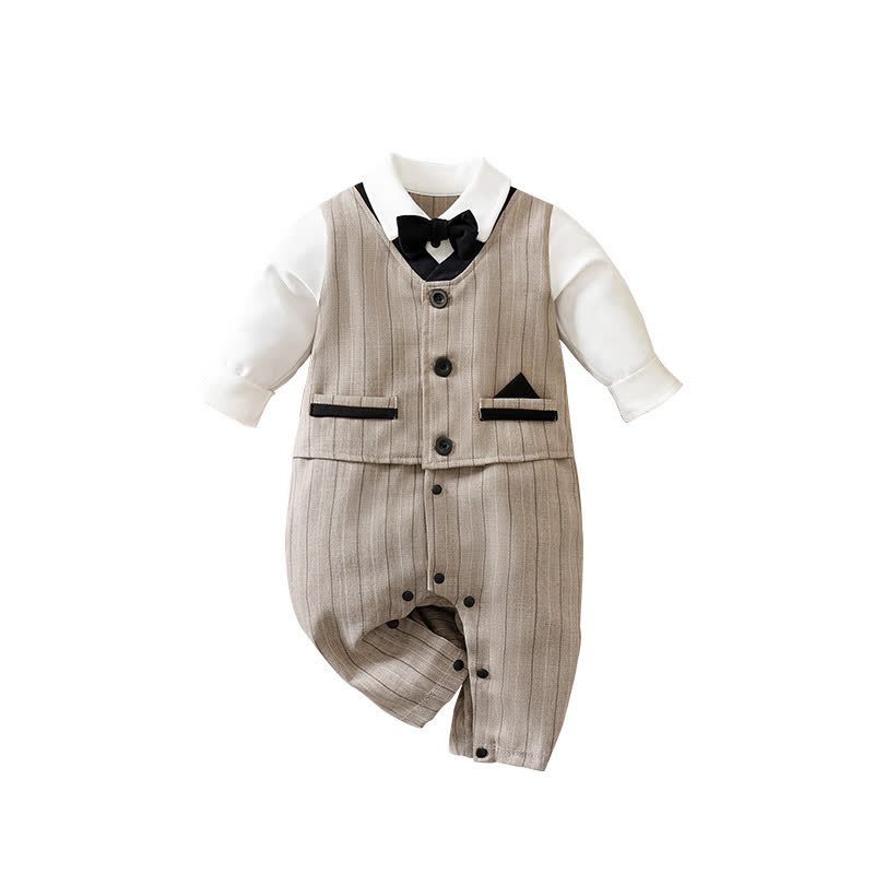 ベビーストライプ蝶ネクタイフェイクロンパース2枚セット - image 6