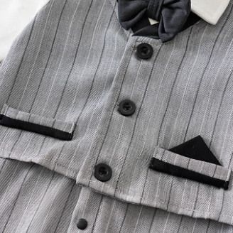 ベビーストライプ蝶ネクタイフェイクロンパース2枚セット - image 9