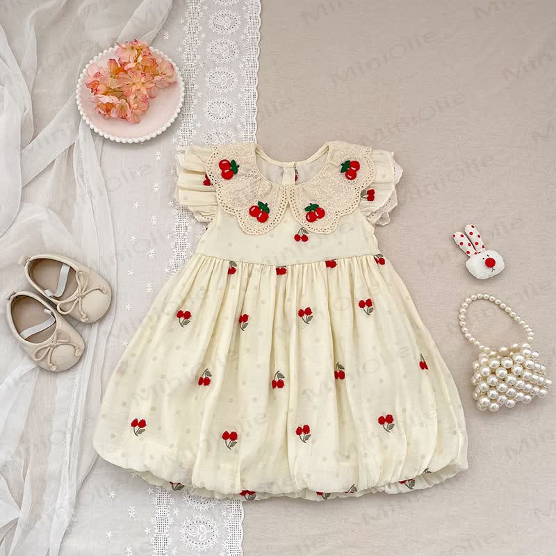 ベビー 幼児 女の子 ベージュ チェリー ドットDress - ベージュ - 8歳 - image 1