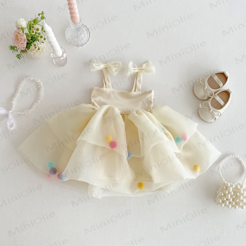 ベビー幼児女の子用蝶結びメッシュDress - ベージュ - 5～7歳 - image 4