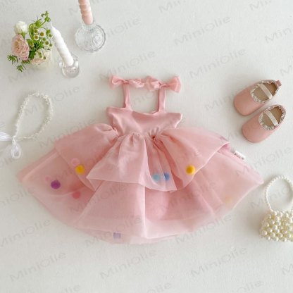 ベビー幼児女の子用蝶結びメッシュDress - ピンク - 5～7歳 - image 5