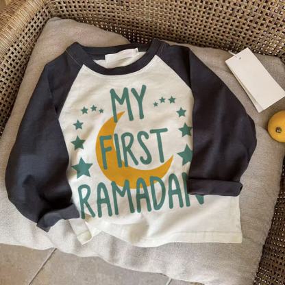 MY FIRST RAMADANベビー ダークグレー ラグランTシャツ - ドラック・グレイ - 2～3歳 - image 1