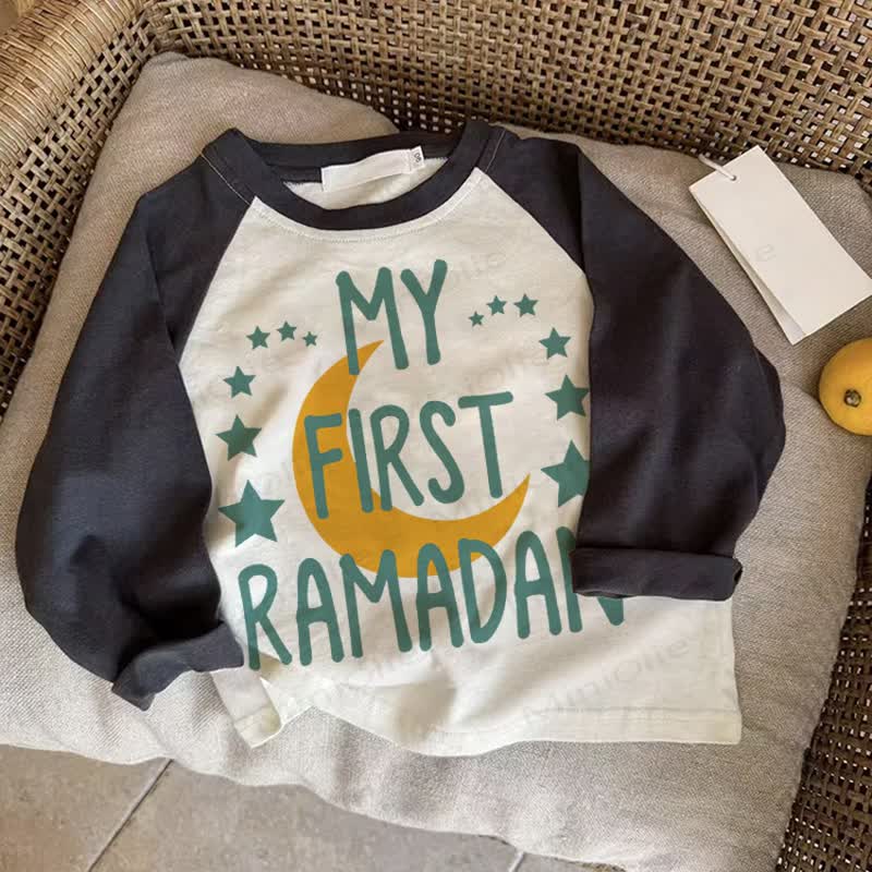 MY FIRST RAMADANベビー ダークグレー ラグランTシャツ - ドラック・グレイ - 2～3歳 - image 1