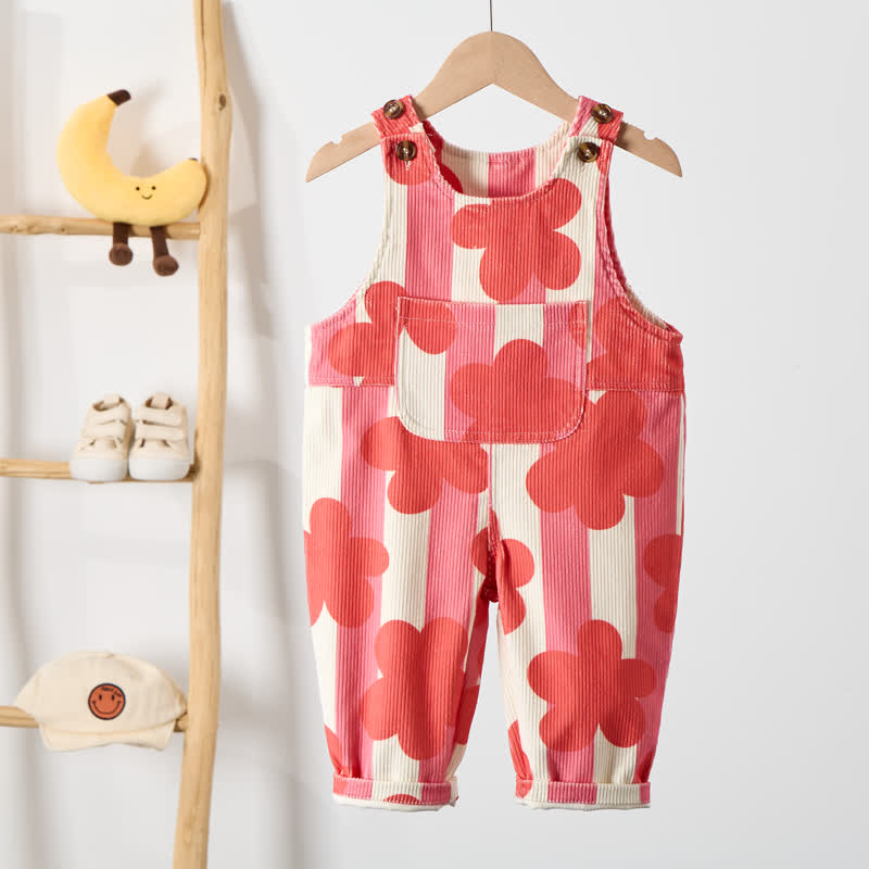 ベビー幼児用レッドフローラル縦縞オーバーオール - image 2