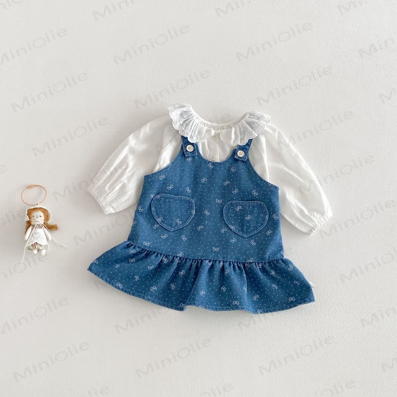 ベビー幼児女の子用リボン付きスイートラブDress/ベージュトップ - image 1