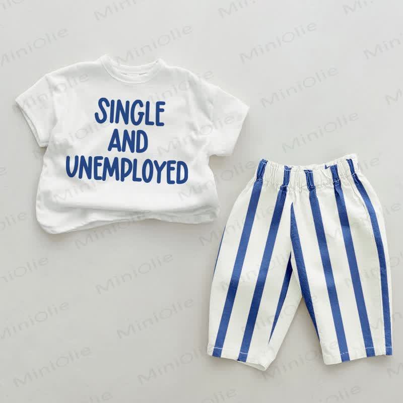 SINGLE AND UNEMPLOYEDベビーブルー縦縞2点セット - ホワイト＆ブルー - 2～3歳 - image 1