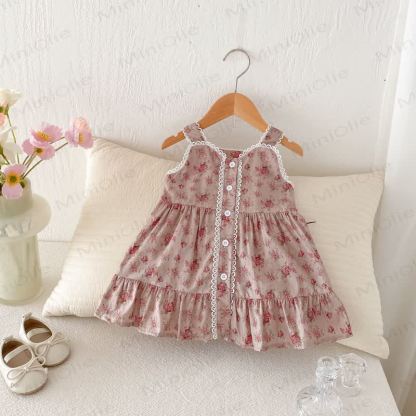 幼児用女の子用ピンクフラワーレースDress - image 3