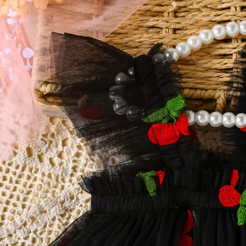 女の子用スウィートフライングスリーブメッシュDress - image 7