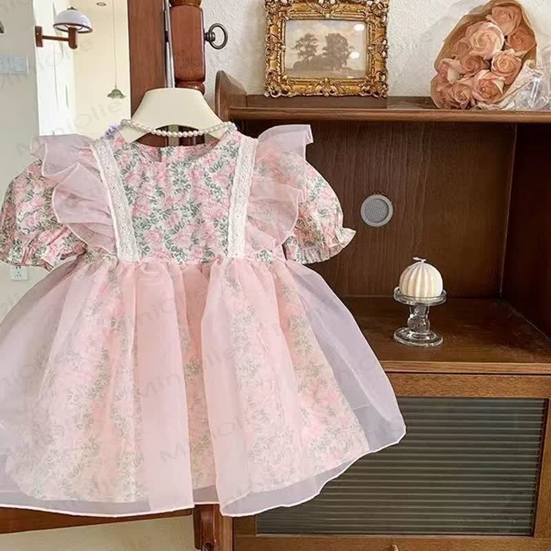 ベビー幼児女の子用ピンクフラワーフライングスリーブDress - image 2