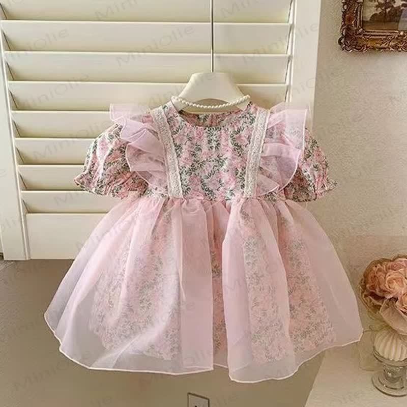 ベビー幼児女の子用ピンクフラワーフライングスリーブDress - ピンク - 3～5歳 - image 3