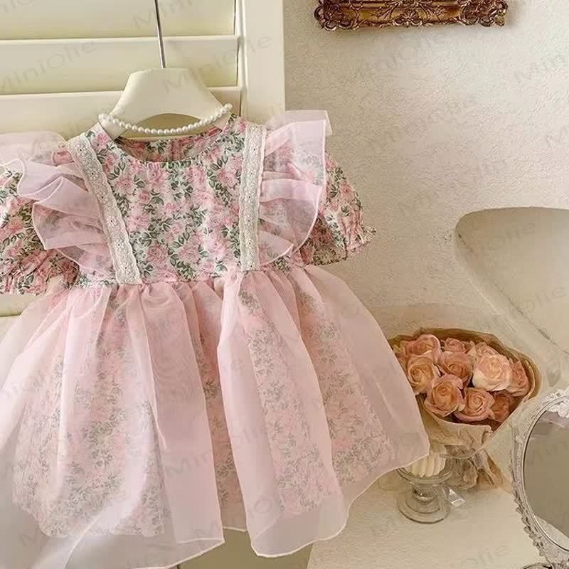 ベビー幼児女の子用ピンクフラワーフライングスリーブDress - image 4