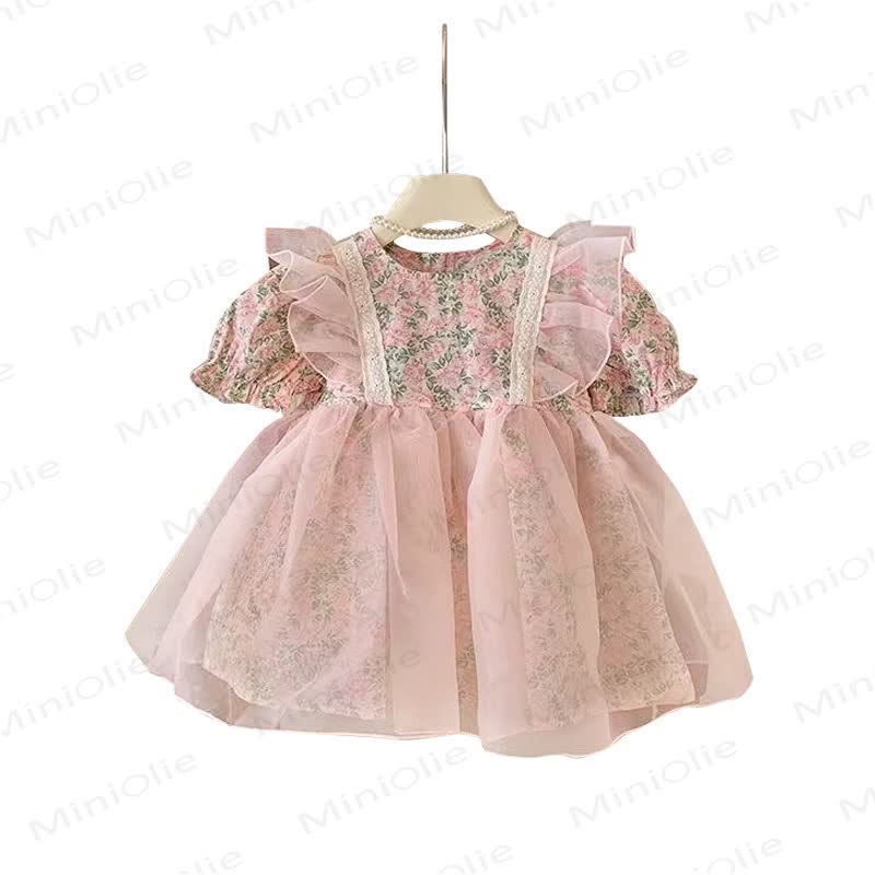 ベビー幼児女の子用ピンクフラワーフライングスリーブDress - image 5