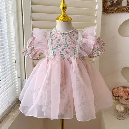 ベビー幼児女の子用ピンクフラワーフライングスリーブDress - image 6