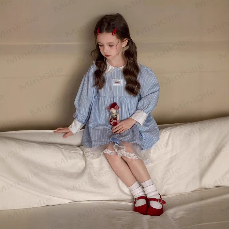 SUPER幼児用女の子用ブルーストライプレースDress - image 3