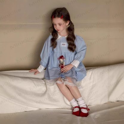 SUPER幼児用女の子用ブルーストライプレースDress - image 3