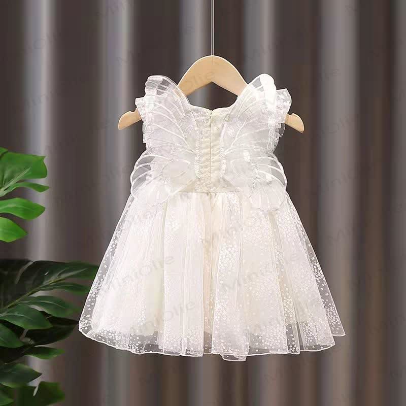 幼児用女の子用リボンメッシュDress - 白 - 8歳 - image 1