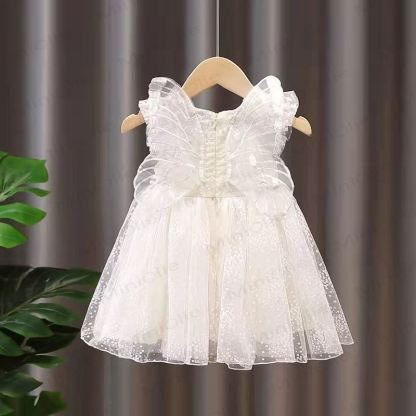 幼児用女の子用リボンメッシュDress - 白 - 8歳 - image 1