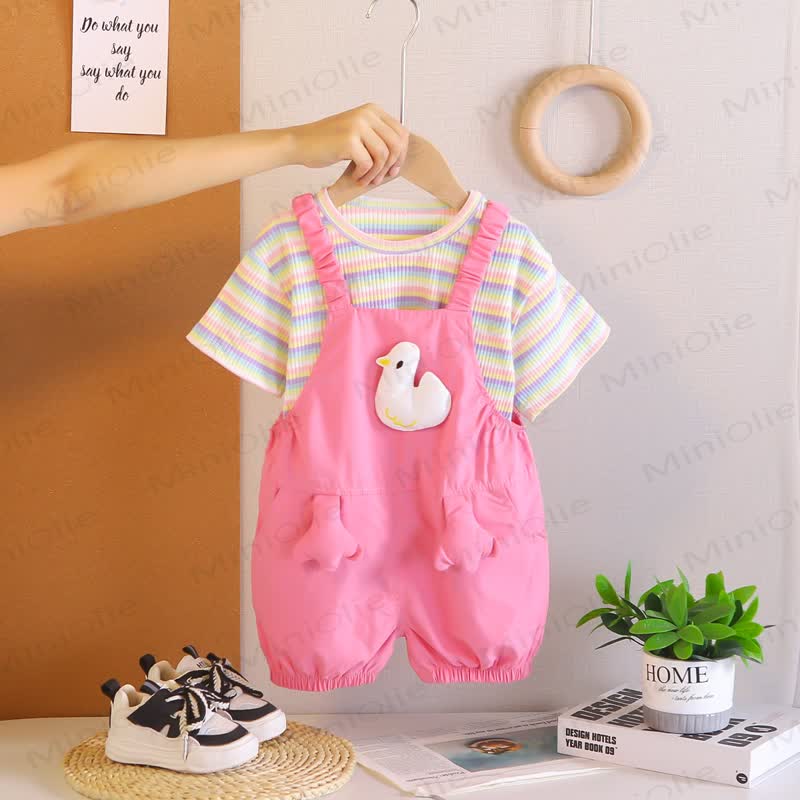 幼児用ダックストライプオーバーオール2ピースセット - フクシア - 5～7歳 - image 3