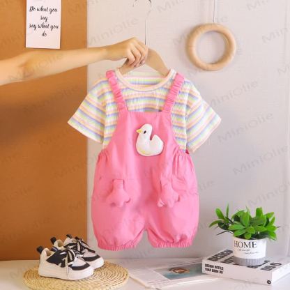 幼児用ダックストライプオーバーオール2ピースセット - フクシア - 5～7歳 - image 3