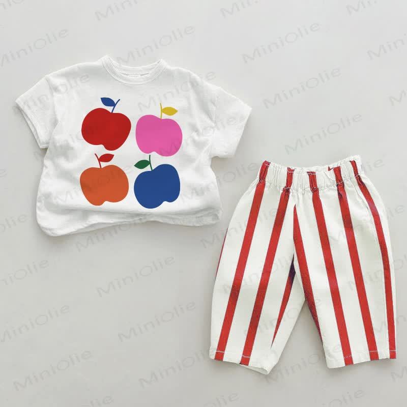ベビーマルチカラーアップルレッド縦縞2点セット - 白と赤 - 2～3歳 - image 1
