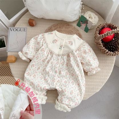 女の子用花柄刺繍パジャマロンパース - image 3