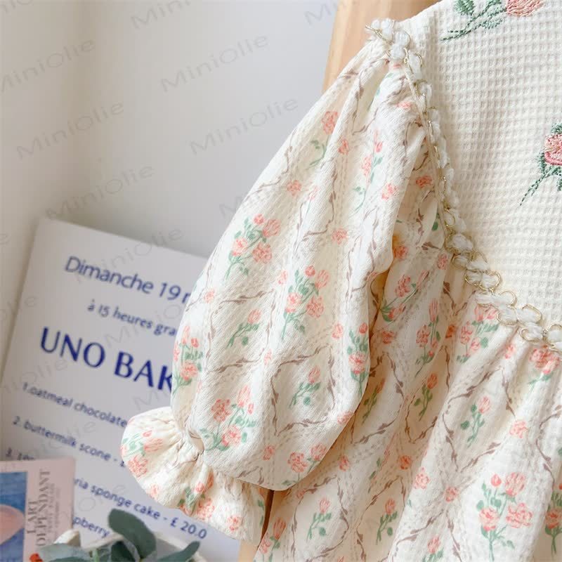 女の子用花柄刺繍パジャマロンパース - image 6