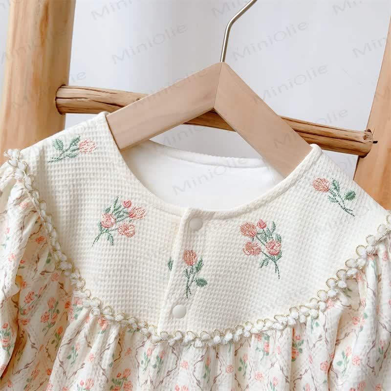 女の子用花柄刺繍パジャマロンパース - image 4