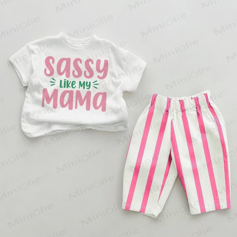 SASSY LIKE MY MAMAベビートマト ピンク 縦縞 2点セット - ホワイト＆ピンク - 2～3歳 - image 1