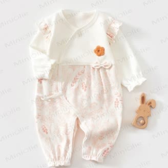 新生儿3Dフラワー着物ロンパース - ピンク - 3～6ヶ月 - image 1