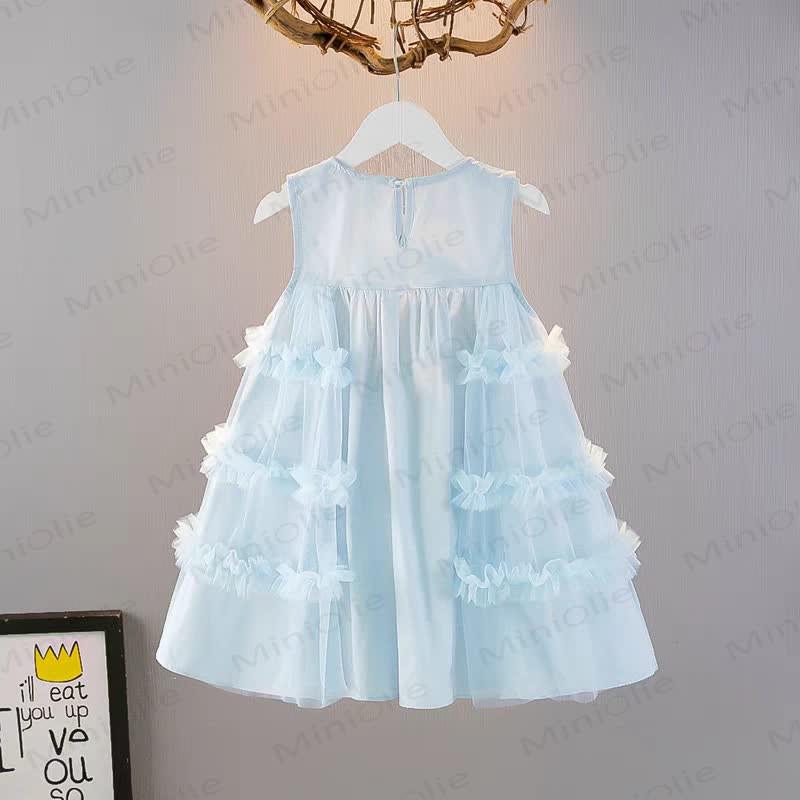 幼児用女の子用花柄メッシュノースリーブDress - image 2