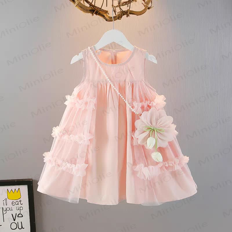 幼児用女の子用花柄メッシュノースリーブDress - ピンク - 10歳 - image 3