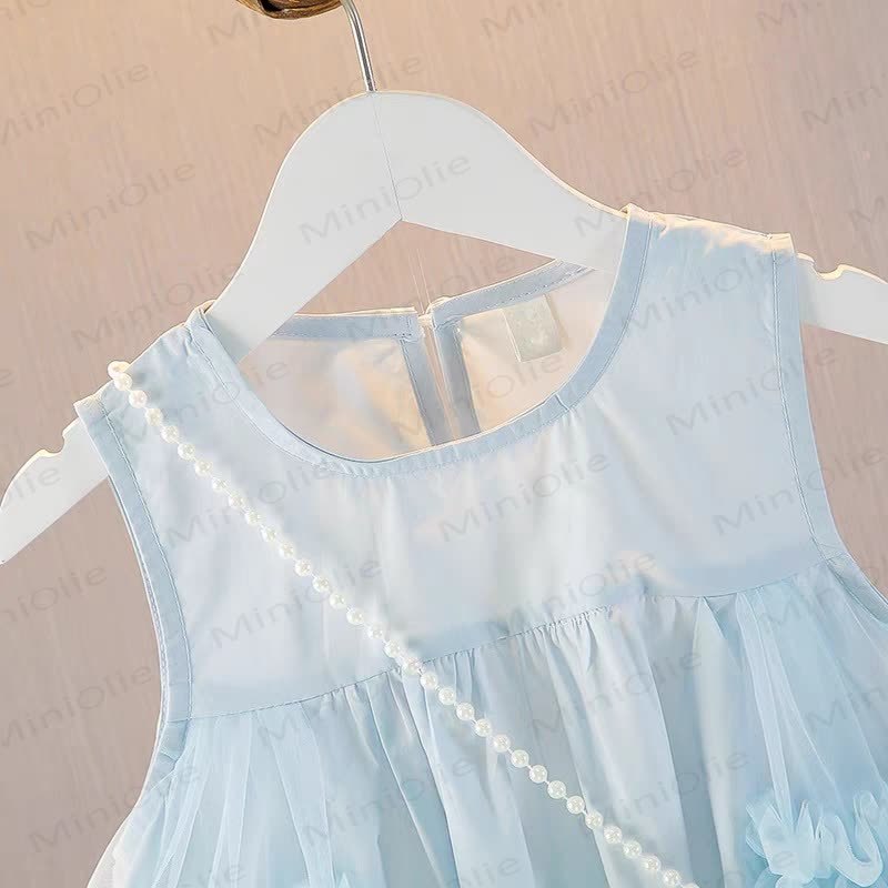 幼児用女の子用花柄メッシュノースリーブDress - image 4